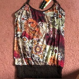 Fang brown floral halterneck top blouse